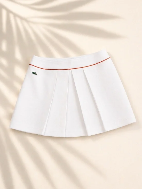 Lacoste Vintage White Pleated Tennis Skirt with orange trim - Picture 1 of 4